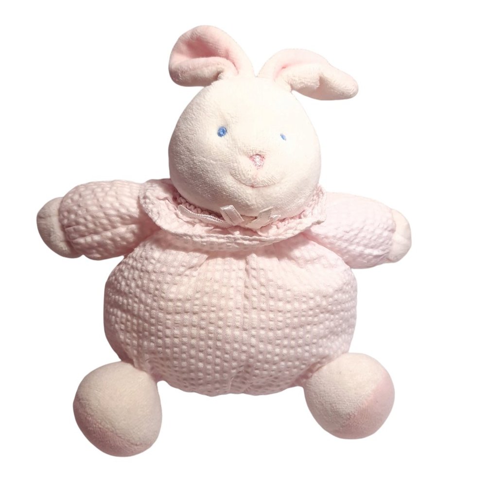 Vintage Soft Dreams Bunny‎ rabbit Plush pink white seersucker baby girl squeaks